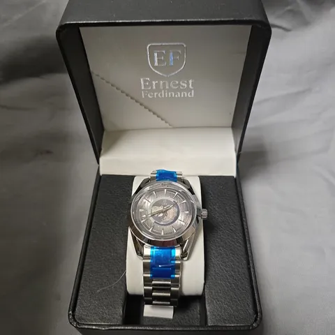 MENS ERNEST FERDINAND WATCH – GLOBAL DIAL – STAINLESS STEEL STRAP