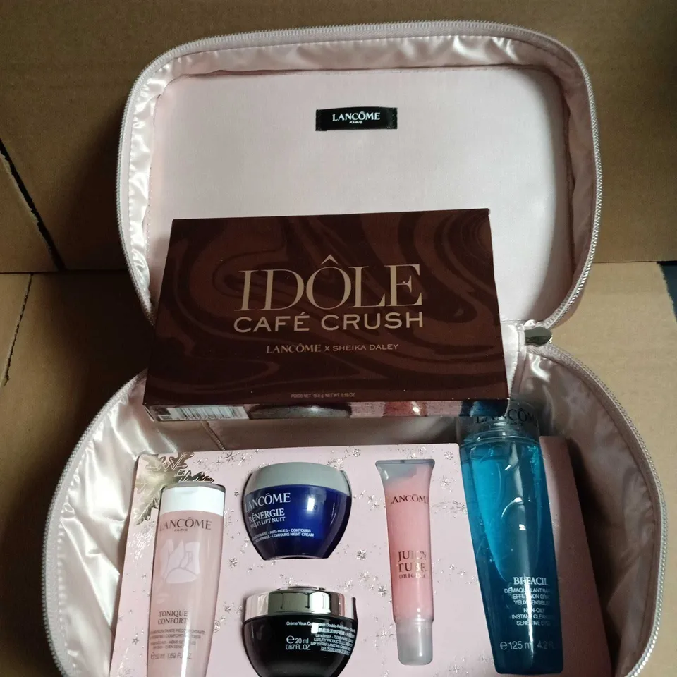 LANCOME BEAUTY GIFT SET TO INCLUDE LE VIE EST BELLE PURSE SPRAY, IDOLE CAFE CRUSH FACE PALETTE AND NIGHT CREAM