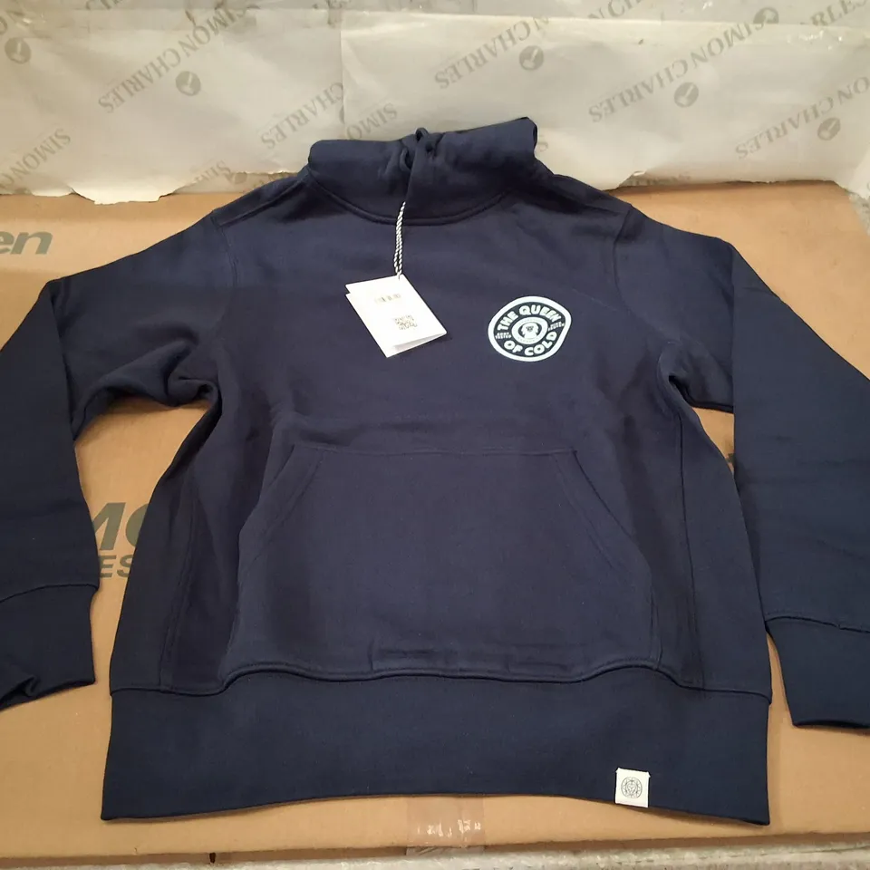 BOX CONTAINING APPROXIMATELY 14 BRASS MONKEY LADIES' THE QUEEN OF COLD HOODIE – NAVY – SIZE S