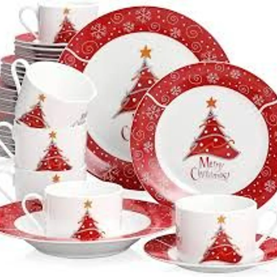 BOXED VEWEET CHRISTMASTREE SERIES PORCELAIN CROCKERY SET, 30-PIECE CROCKERY SET (1 BOX)