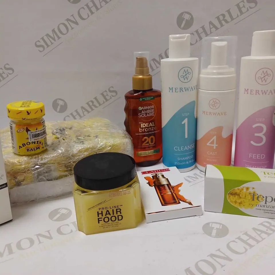LOT OF APPROX 10 TO INCLUDE MERWAVE HAIR PRODUCTS , VS FRAGRANCE LOTION AND PRO-LINE HAIR FOOD