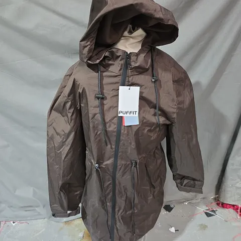 PUFFFIT HOODED JACKET – BROWN, SIZE M