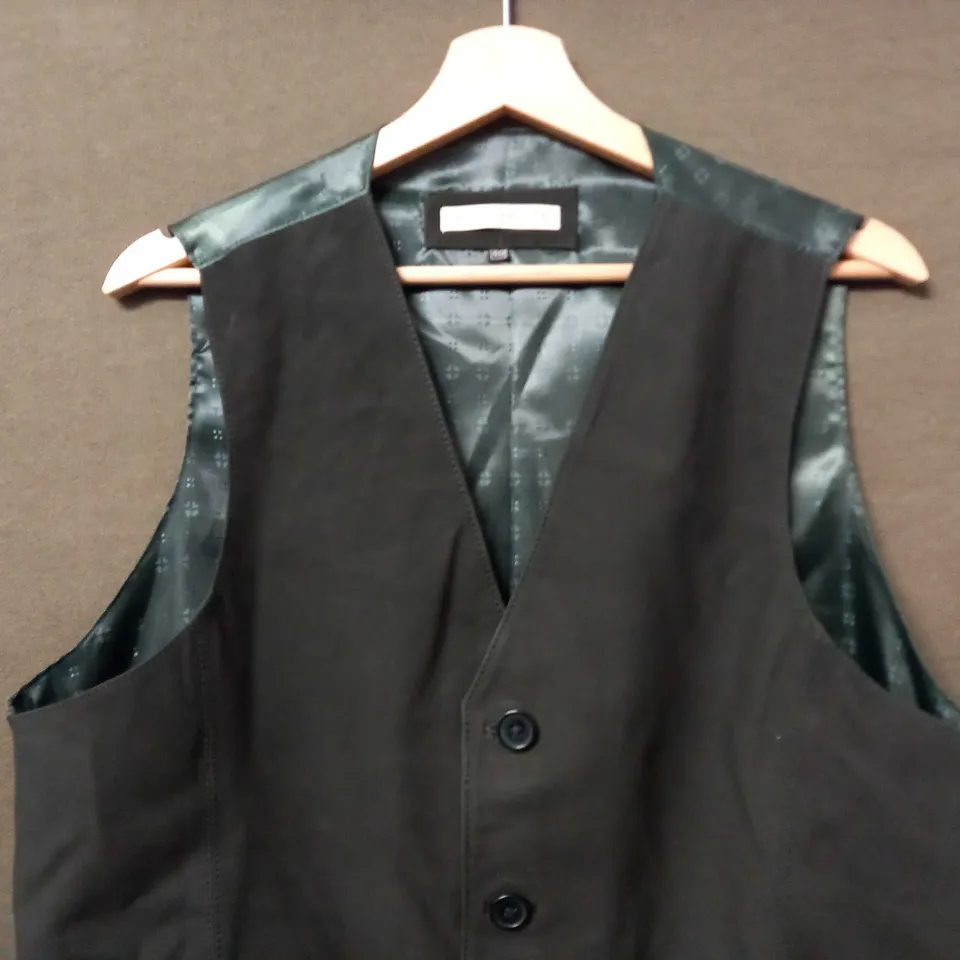 PETER CHRISTIAN SLEEVLESS BUTTON UP WAISTCOAT IN DARK GREEN/BLACK - SIZE 40