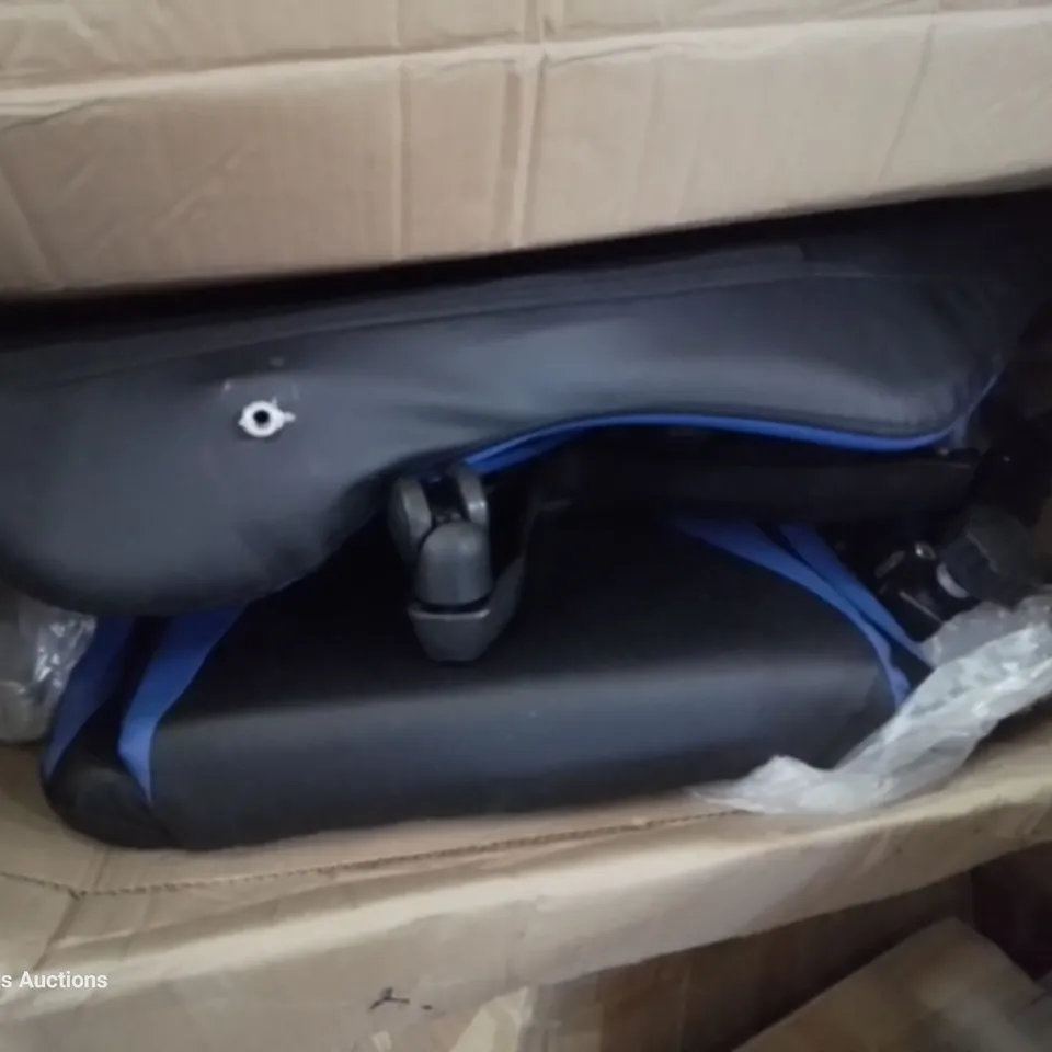 BOXED ERGONOMIC HIGH BACK RACING GAMING CHAIR BLACK/BLUE FAUX LEATHER WITH HEADREST & LUMBER SUPPORT HEIGHT ADJUSTABLE 