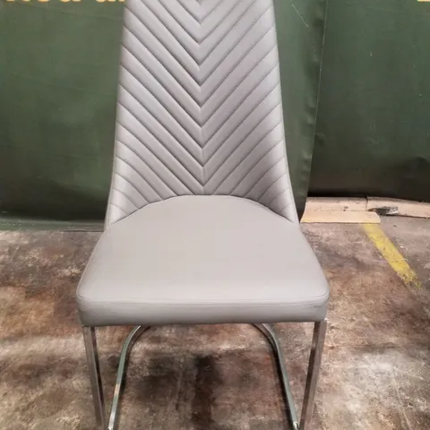 GREY LEATHER DINING CHAIR WITH METAL LEGS