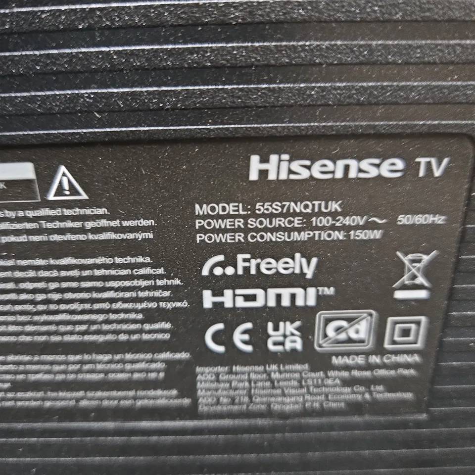 HISENSE 55S7NQTUK 55-INCH TV (UNTESTED)