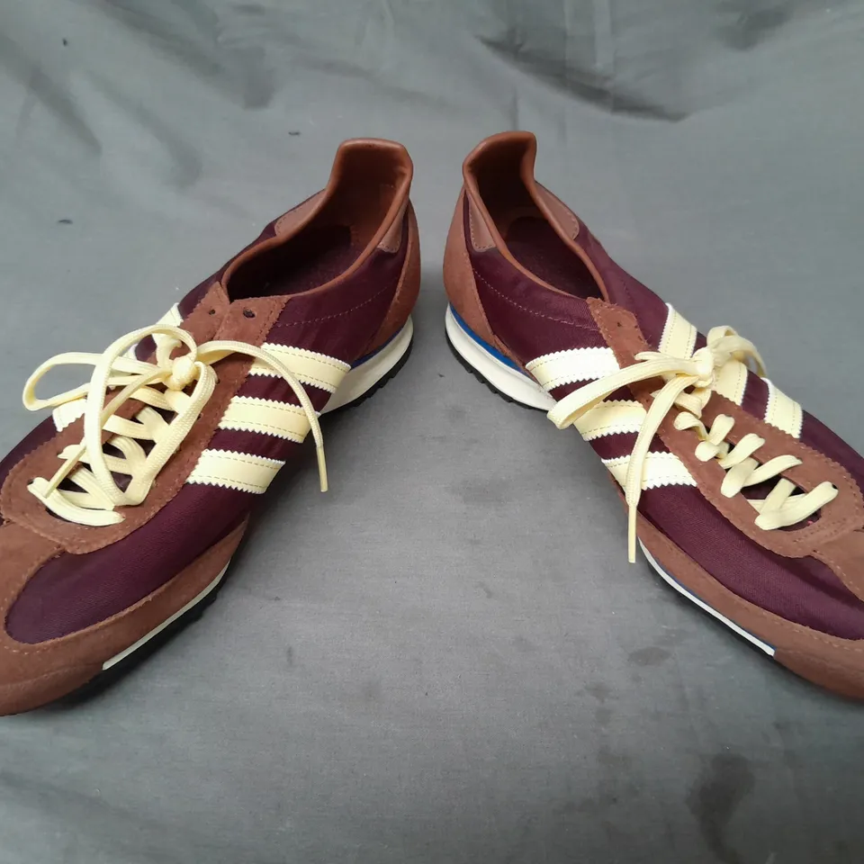 PAIR OF ADIDAS SHOES IN BROWN/BURGUNDY/PALE YELLOW UK SIZE 9