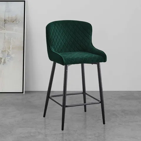 BOXED DUNDAS SET OF 2 GREEN VELVET 65CM BAR STOOLS 