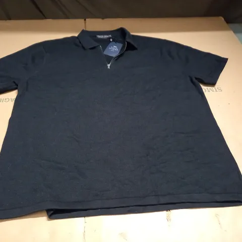 PAUL JAMES ZIP COLLAR POLO SHIRT IN BLACK - XL