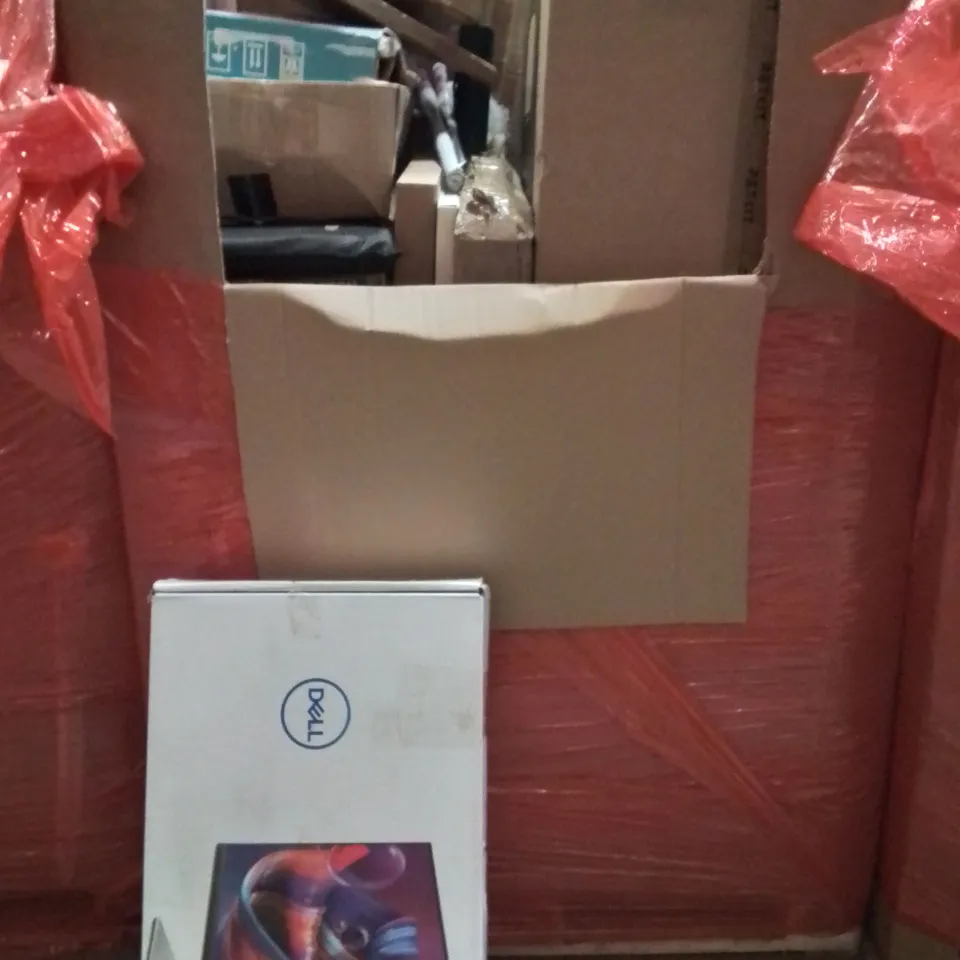 PALLET OF ASSORTED HOUSEHOLD GOODS AND PRODUCTS TO INCLUDE; DELL MONITOR,SELF CLEANING CAT LITTER BOX, SAFE DARTS SET,LED LIGHTS,VIBRATION PLATE AND OTHER ASSORTED ITEMS...