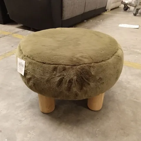 DESIGNER SOFT FAUX FUR FOOTSTOOL - OLIVE