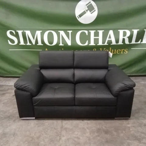 BRADY 100% PREMIUM LEATHER 2 SEATER SOFA - BLACK