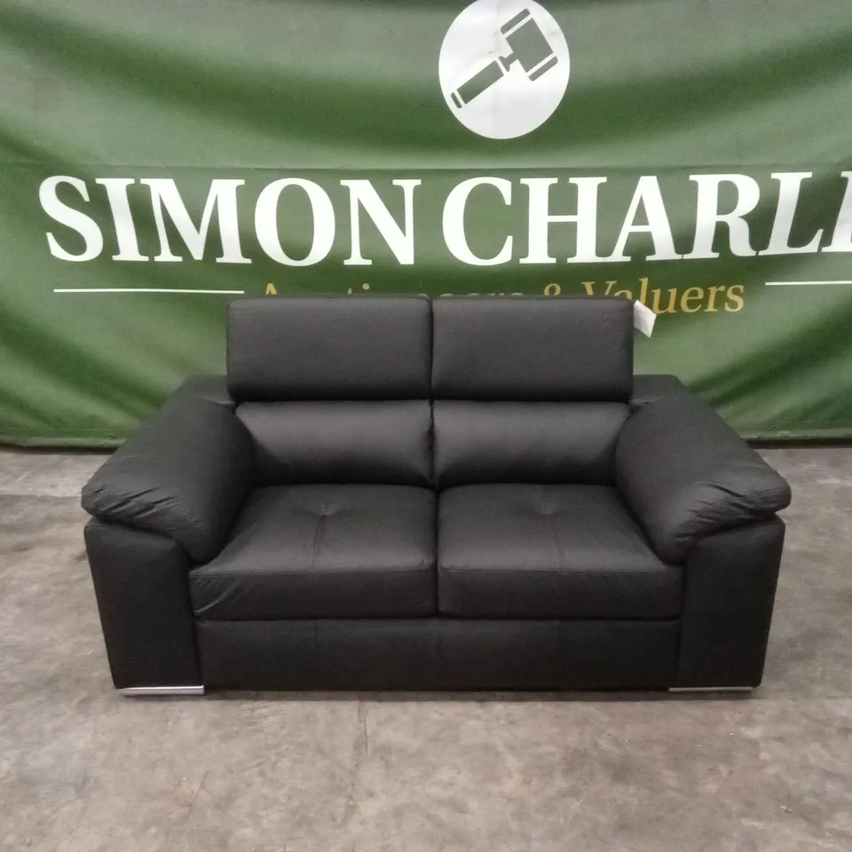 BRADY 100% PREMIUM LEATHER 2 SEATER SOFA - BLACK RRP £1099