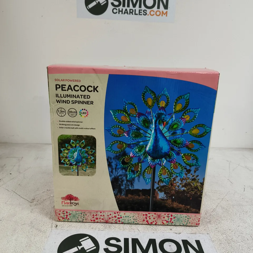 PEACOCK ILLUMINATED WIND SPINNER – SOLAR POWERED GARDEN ORNAMENT (BOXED)