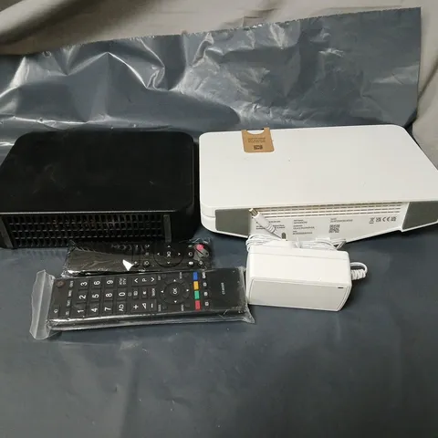 APPROXIMATELY 18 ASSORTED HOUSEHOLD ITEMS TO INCLUDE ROUTERS, REMOTE CONTROLS, PLUGS ETC