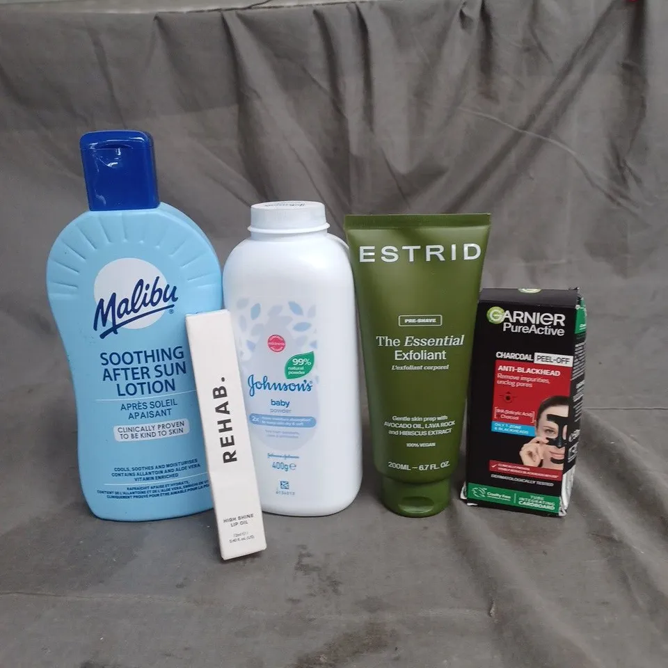 APPROXIMATEY 20 HEALTH AND BEAUTY PRODUCTS TO INCLUDE MALIBU SOOTHING AFTER SUN LOTION, REHAB LIP OIL AND JOHNSON'S BABY POWDER