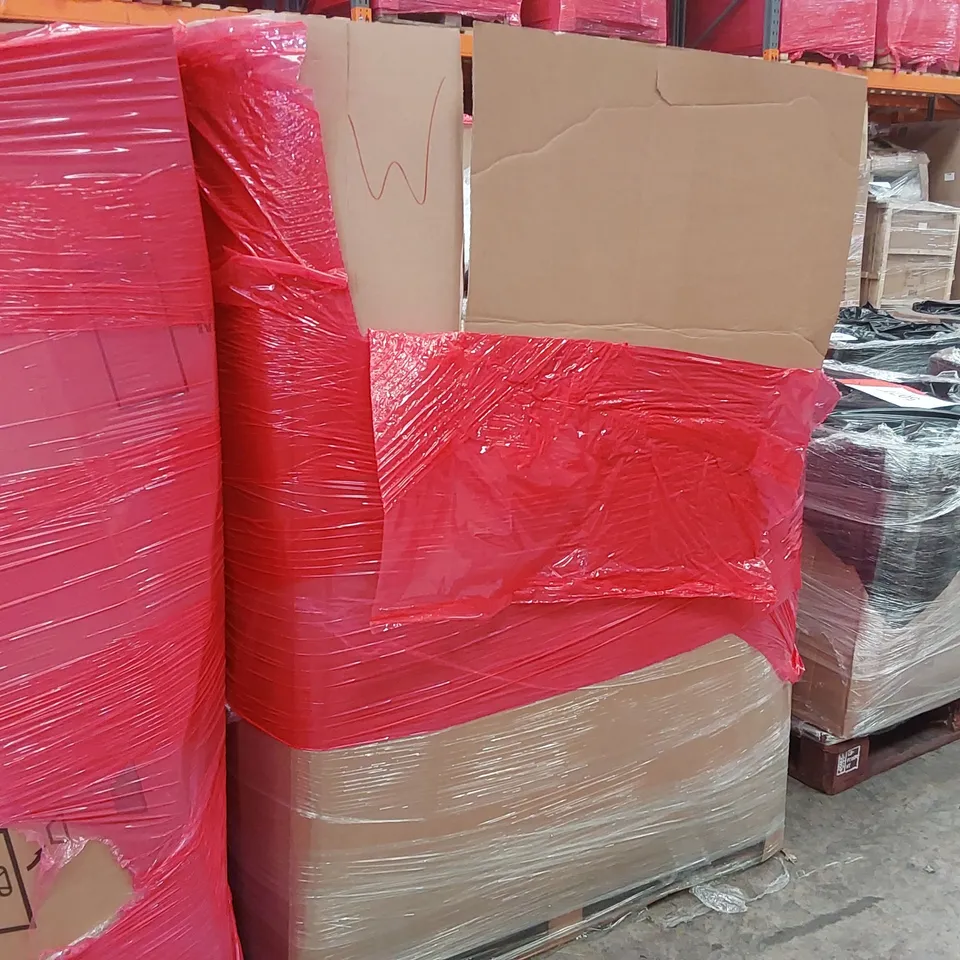 PALLET OF ASSORTED ITEMS INCLUDING: STUNT SCOOTER, FULL SIZE FOOD PROCESSOR, RUGS, TELESCOPIC LADDER, RETRACTABLE SAFETY GATE, FOAM ROLLER ECT