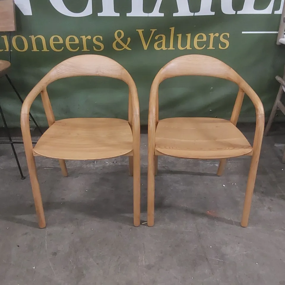 PAIR OF DESIGNER SOLID WOOD DINING CHAIRS