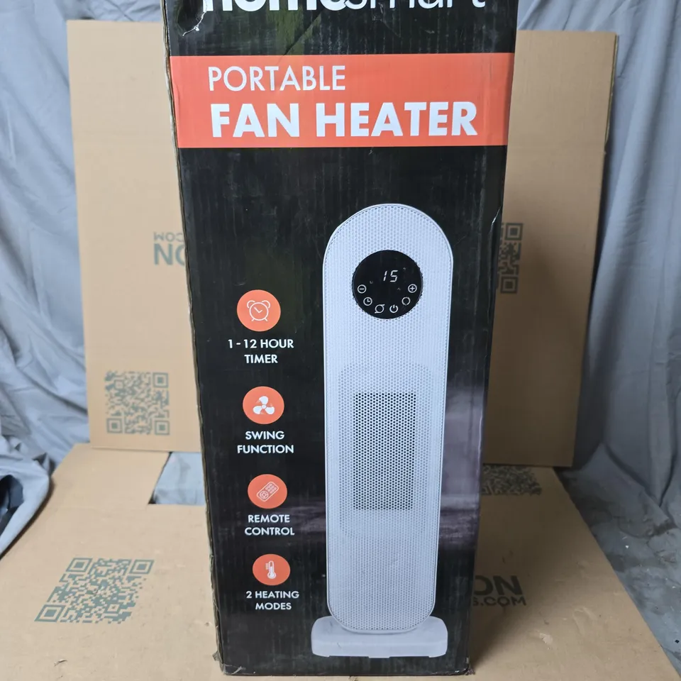 HOMESMART PORTABLE FAN HEATER – BOXED WITH REMOTE, 2 HEATING MODES, TIMER