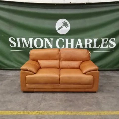 QUALITY DESIGNER ITALIAN MADE BRUNELLO 2 SEATER LEATHER LOVESEAT SOFA - TAN