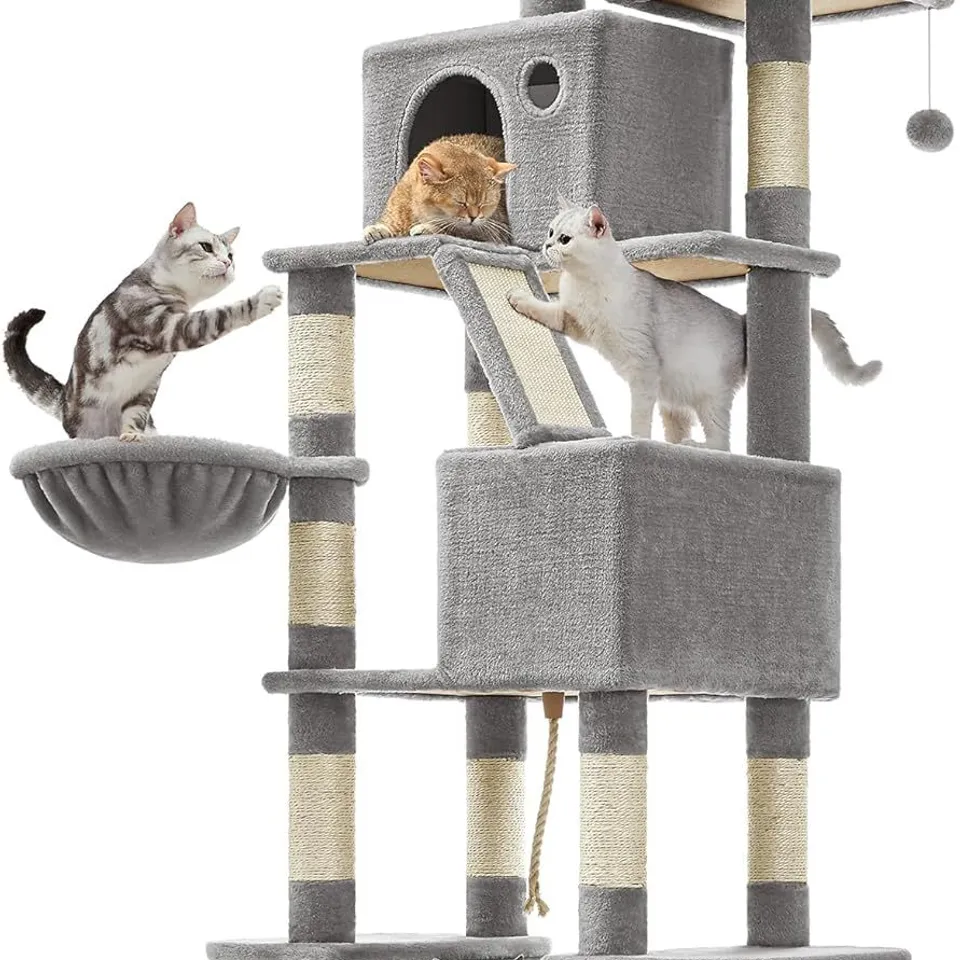 BOXED FEANDREA CAT TREE, 206cm LARGE CAT TOWER CONDO WITH 13 SCRATCHING POSTS