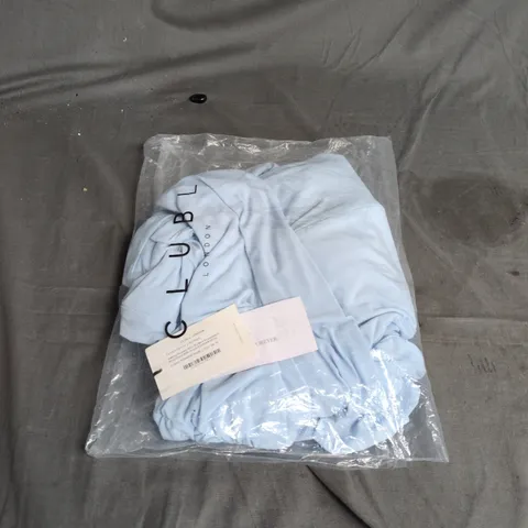 CLUB L LONDON VALINA POWDER BLUE RUCHED ASYMMETRIC MAXI DRESS - UK 10