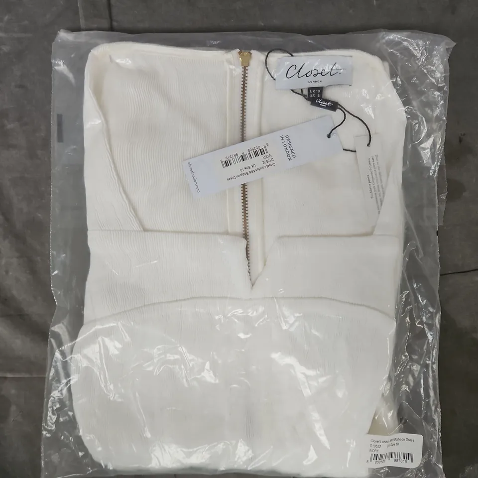 BAGGED CLOSET LONDON MIDI BODYCON DRESS IN IVORY SIZE UK 10
