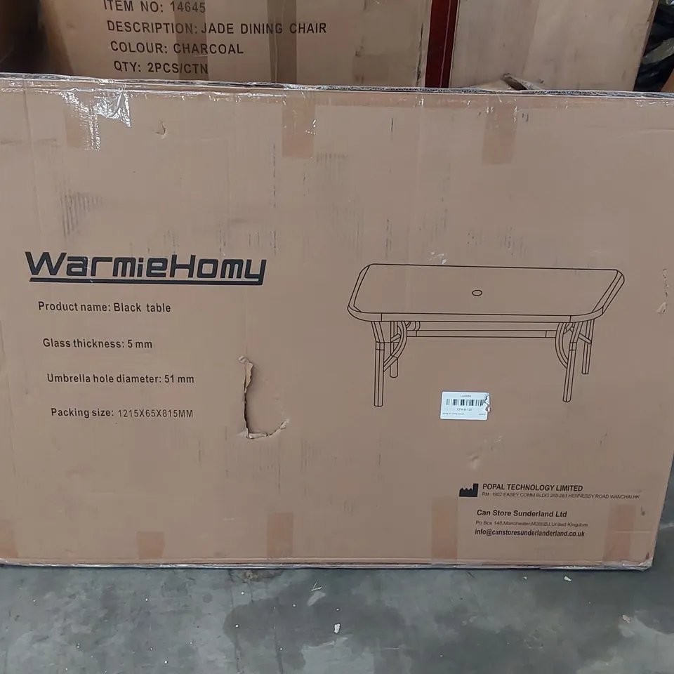 BOXED WARMIEHOMY BLACK TABLE WITH UMBRELLA HOLE (1 BOX)