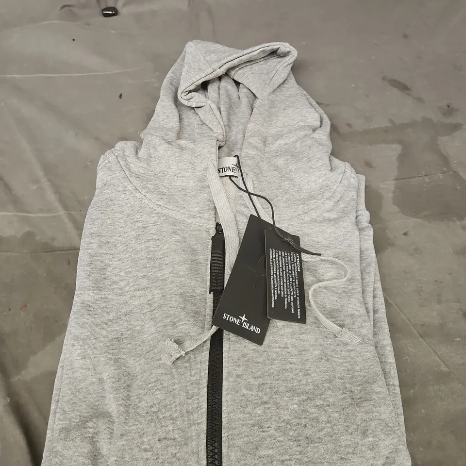 STONE ISLAND GREY ZIP-UP HOODIE WITH DRAWSTRING HOOD SIZE M