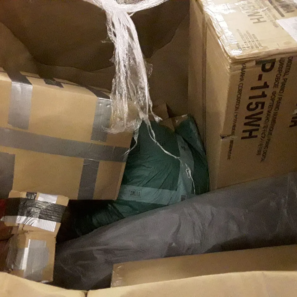 PALLET OF ASSORTED PRODUCTS INCLUDING BALANCE BIKE, ROLLER BLIND, FLOATING SHELF, INDOOR PLAYGROUND, YAMAHA DIGITAL PIANO
