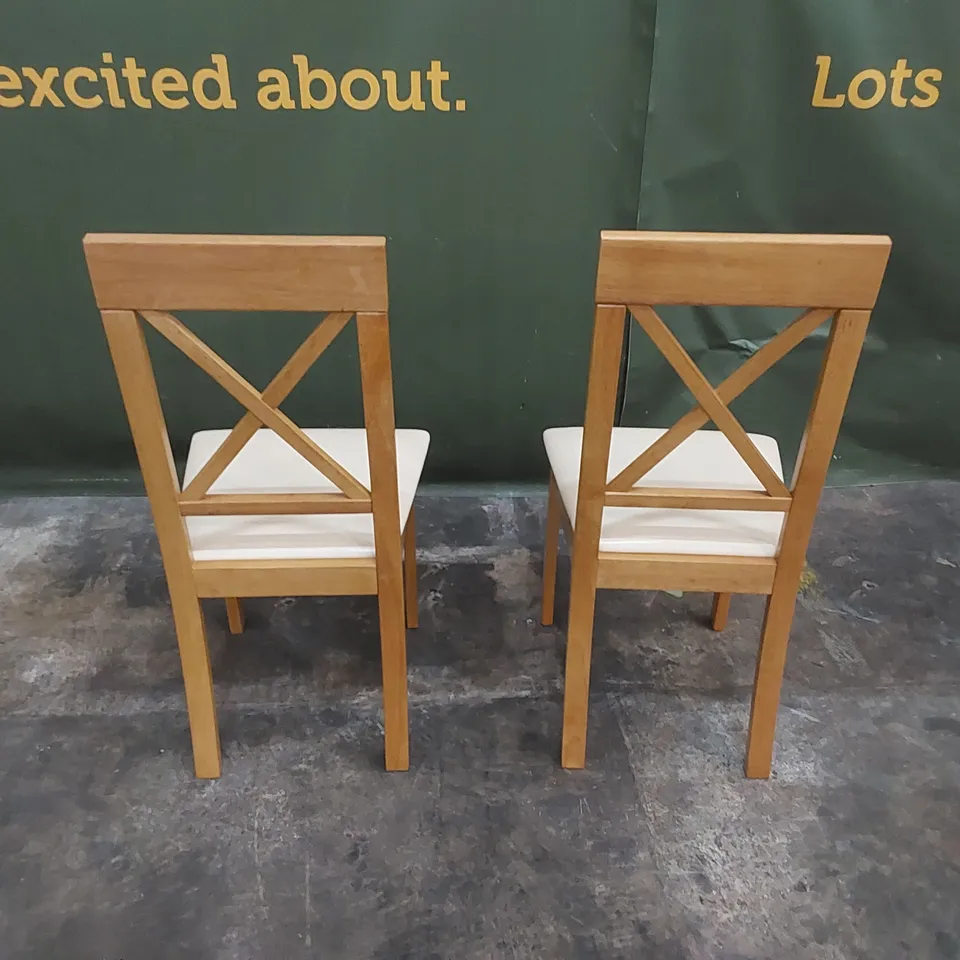 SET OF 2 KENDAL OAK DINING CHAIRS WITH IVORY SEAT PADS