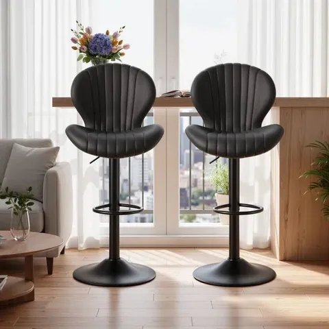 BOXED BARSTOOLS SET OF 2 MODERN SWIVEL BAR CHAIRS - BLACK (1 BOX)