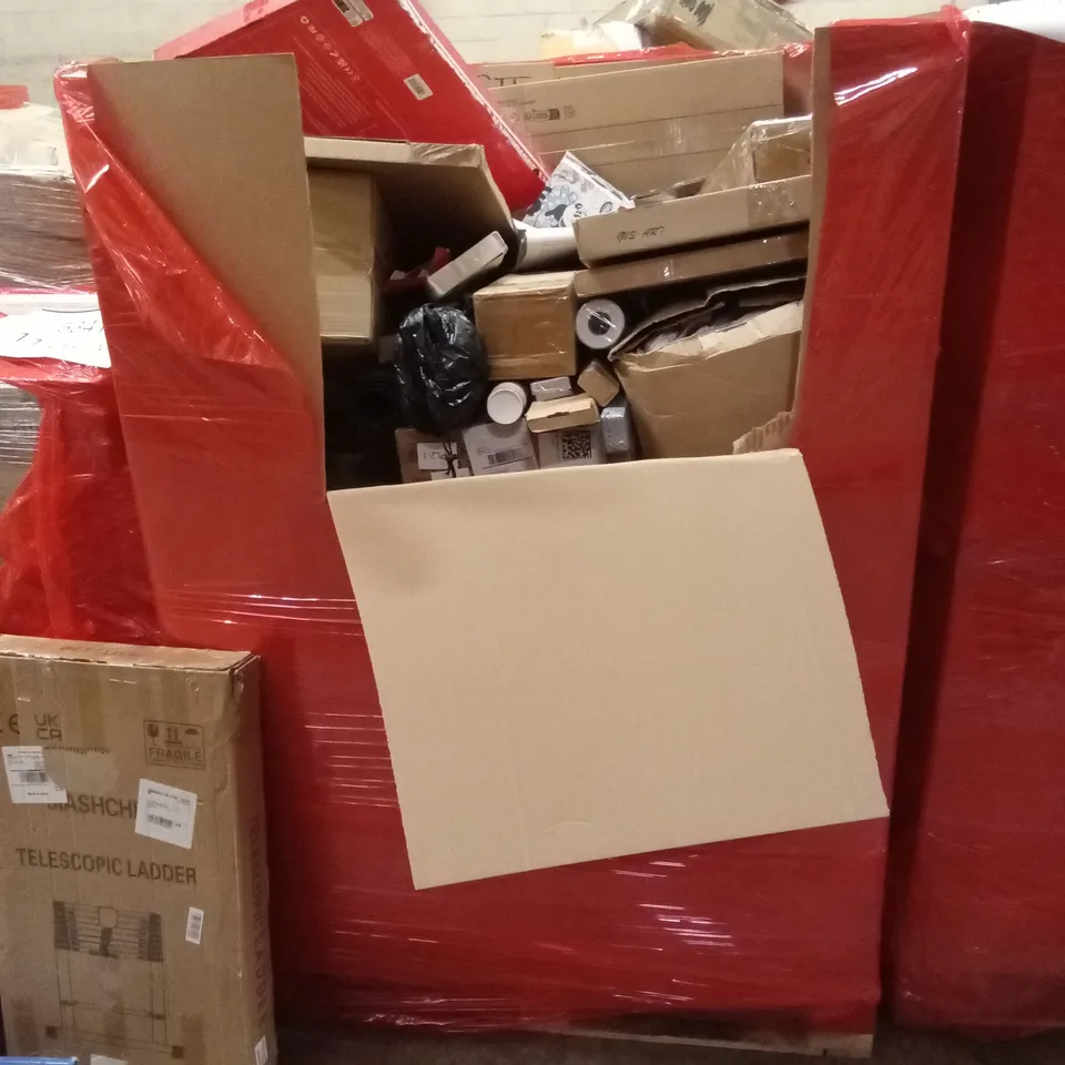 PALLET OF ASSORTED HOUSEHOLD GOODS AND PRODUCTS TO INCLUDE; TELESCOPIC LADDERS, UNDER SINK WATER FILTRATION SYSTEM ETC