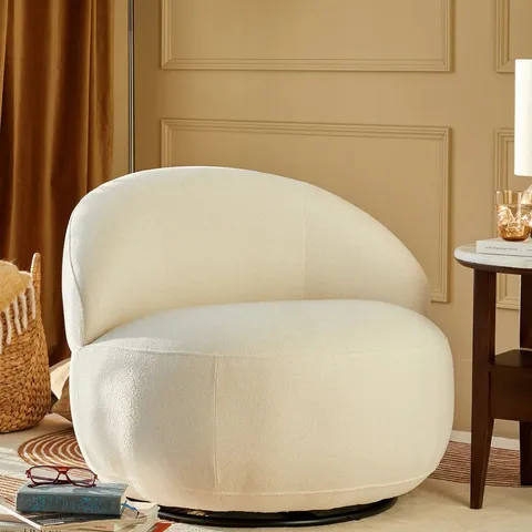 BOXED DANETTI DAPHNE IVORY BOUCLE SWIVEL ACCENT CHAIR