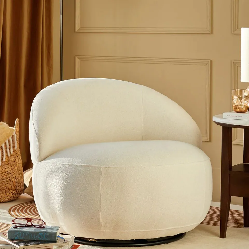 BOXED DANETTI DAPHNE IVORY BOUCLE SWIVEL ACCENT CHAIR