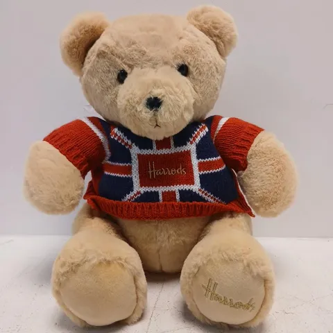 HARRODS TEDDY BEAR WITH UNION JACK KNIT SWEATER – PLUSH TOY