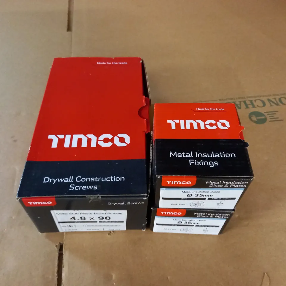 LOT OF TIMCO FIXINGS INCLUDES DRYWALL SCREWS AND METAL INSULATION DISCS
