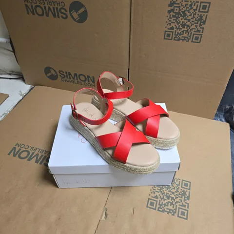 BDL PALMA SANDAL – BURNT ORANGE, RED CROSS-STRAP ESPADRILLE WEDGES, WOMEN'S UK7