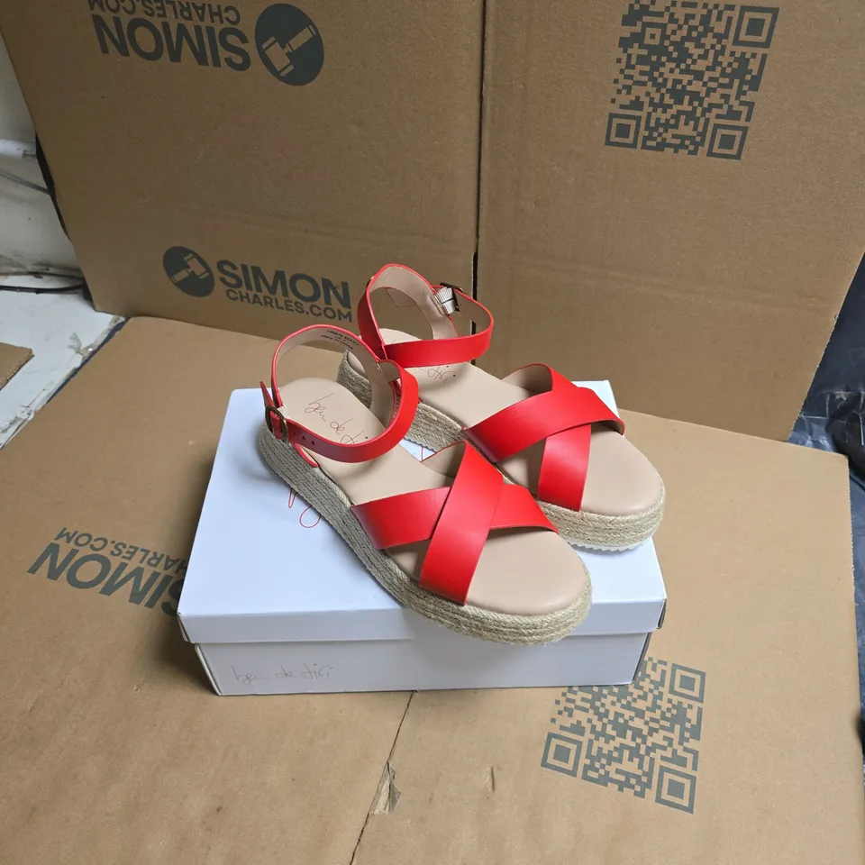 BDL PALMA SANDAL – BURNT ORANGE, RED CROSS-STRAP ESPADRILLE WEDGES, WOMEN'S UK7