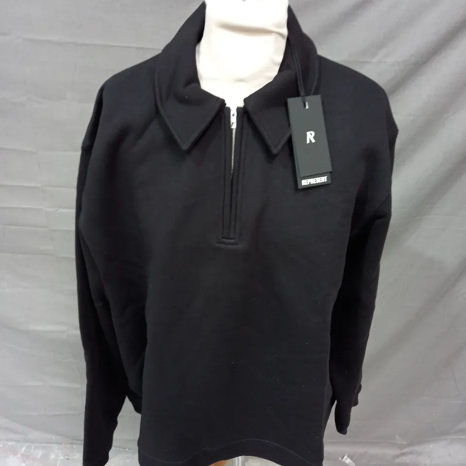 REPRESENT BLACK INITIAL BOXY OVERSIZED QUARTERZIP - SMALL