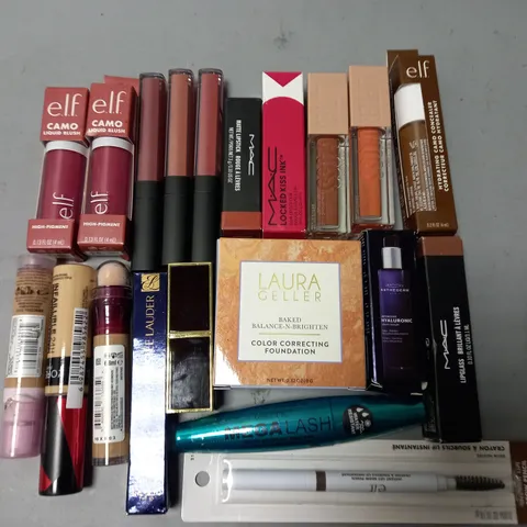 LOT OF 20 ASSORTED MAKE UP ITEMS TO INCLUDE LAURA GELLER FOUNDATION, TECHNIC MEGA LASH AND ESTEE LAUDER CONCEALER