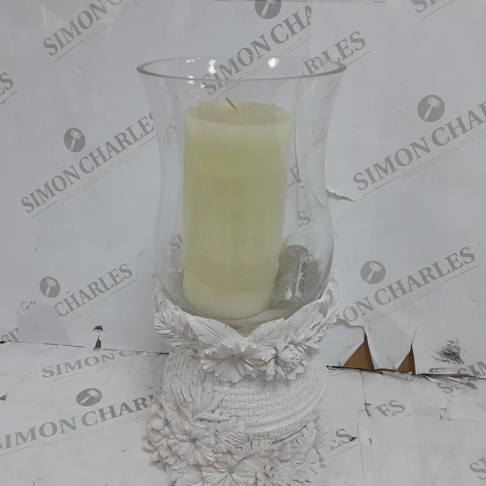 HOMEWORX FLORAL HURRICANE WITH PILLAR CANDLE 