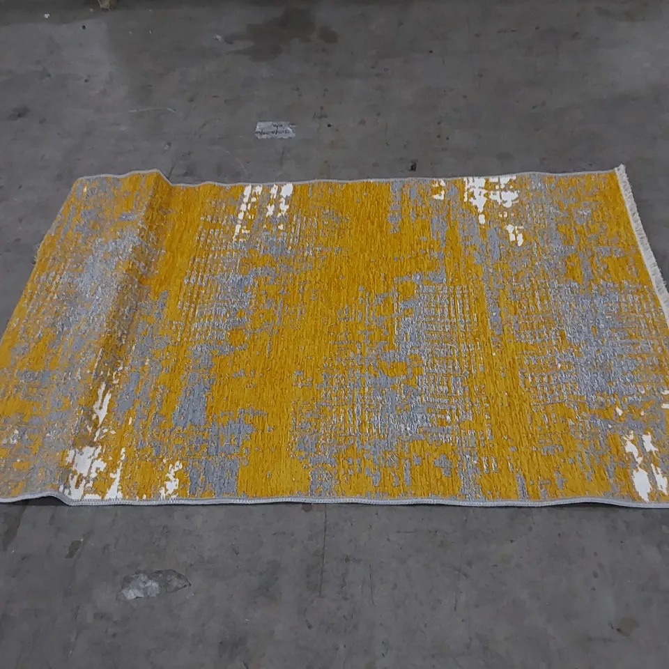 CONTEMPORARY PATTERNED OCHRE/GREY/CREAM RUG // APPRPX SIZE: 120 X 160cm