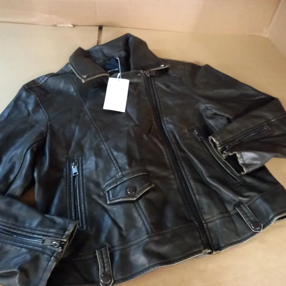 BERSHKA LEATHER LOOK BIKER STYLE JACKET - S