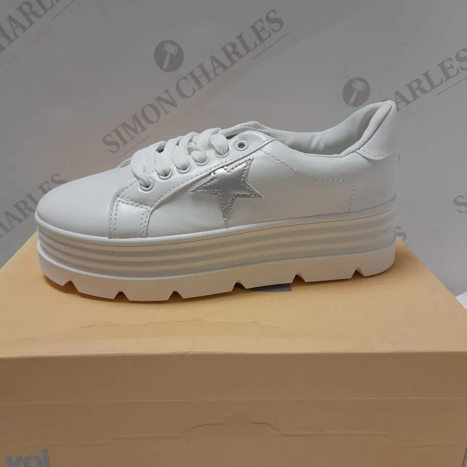 KOI MIYU STAR TRIPLE LAYER WHITE PU TRAINERS - SIZE 4