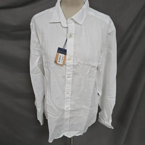 CHARLES TYRWHITT PURE LINEN SLIM FIT SHIRT IN WHITE SIZE L