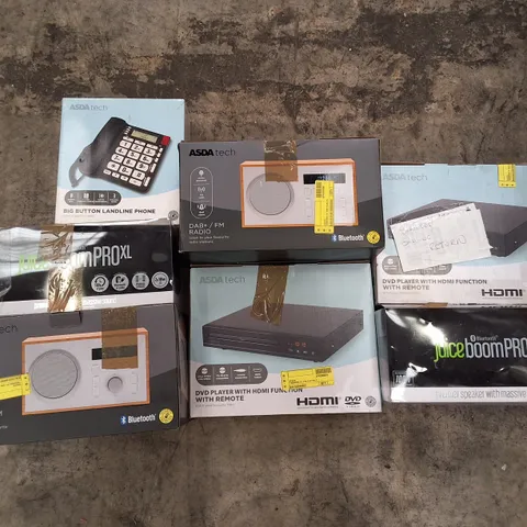 PALLET CONTAINING ASSORTED ELECTRICAL RETURNS INCLUDING BIG BUTTON LANDLINE PHONE, DAB+ / FM RADIO, DVD PLAYERS & BLUETOOTH SPEAKERS