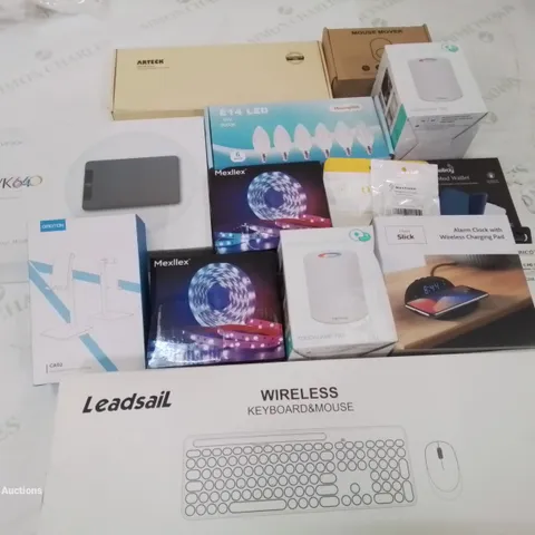 BOX CONTAINING LARGE AMOUNT OF MIXED BOXED ELECTRICAL ITEMS PHONE ACCESSORIES LIGHTING ETC.