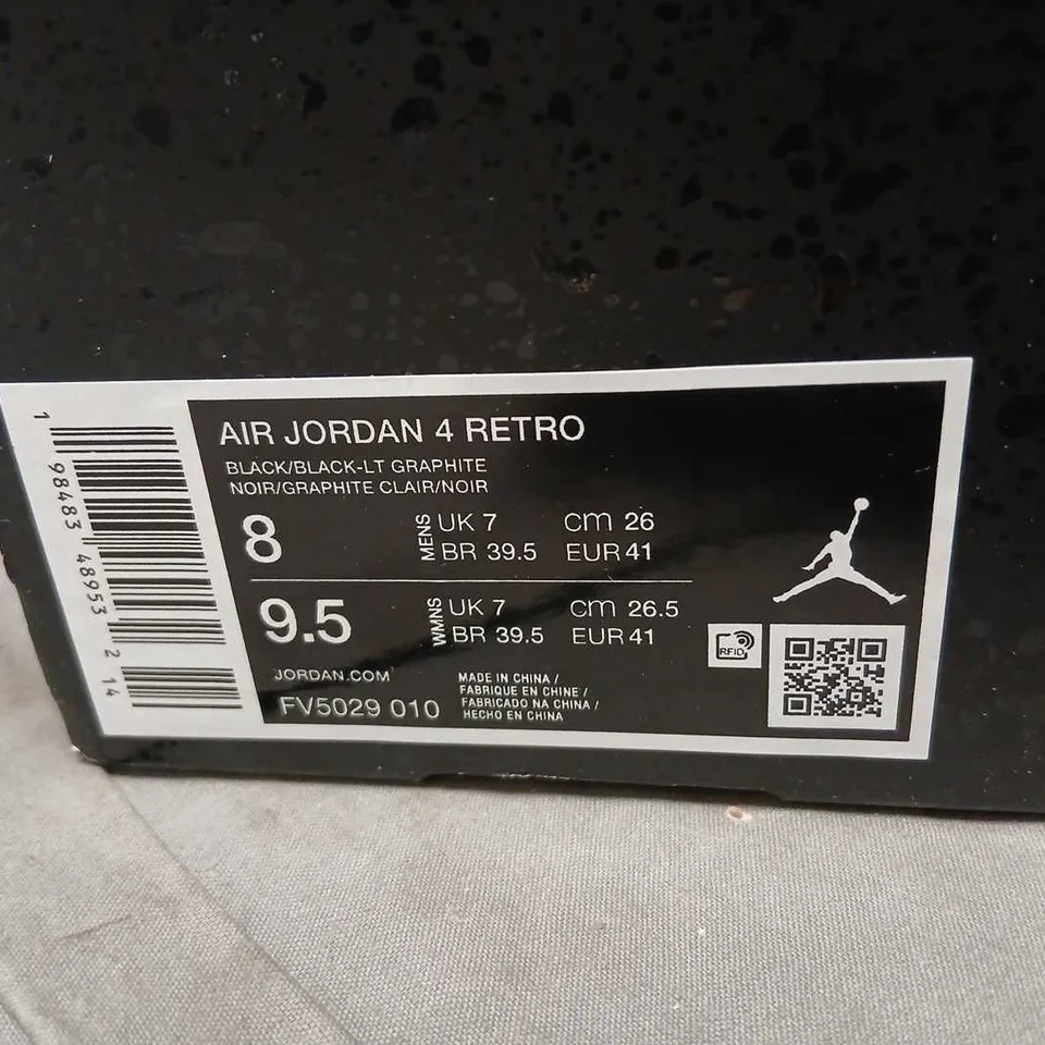 AIR JORDAN 4 RETRO SNEAKERS – BLACK/GRAPHITE, US 8 (UK 7)