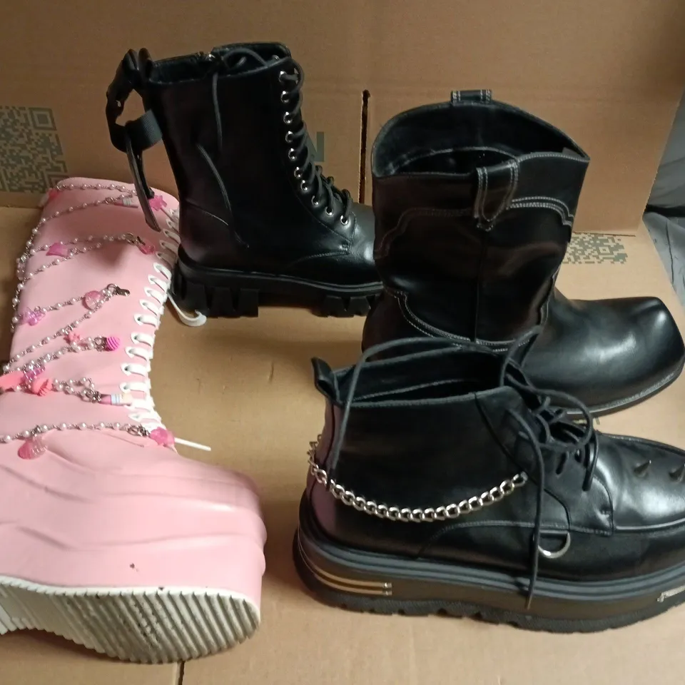LOT OF APPROXIMATELY 5 ASSORTED PAIRS OF SHOES AND BOOTS IN VARIOUS SIZES